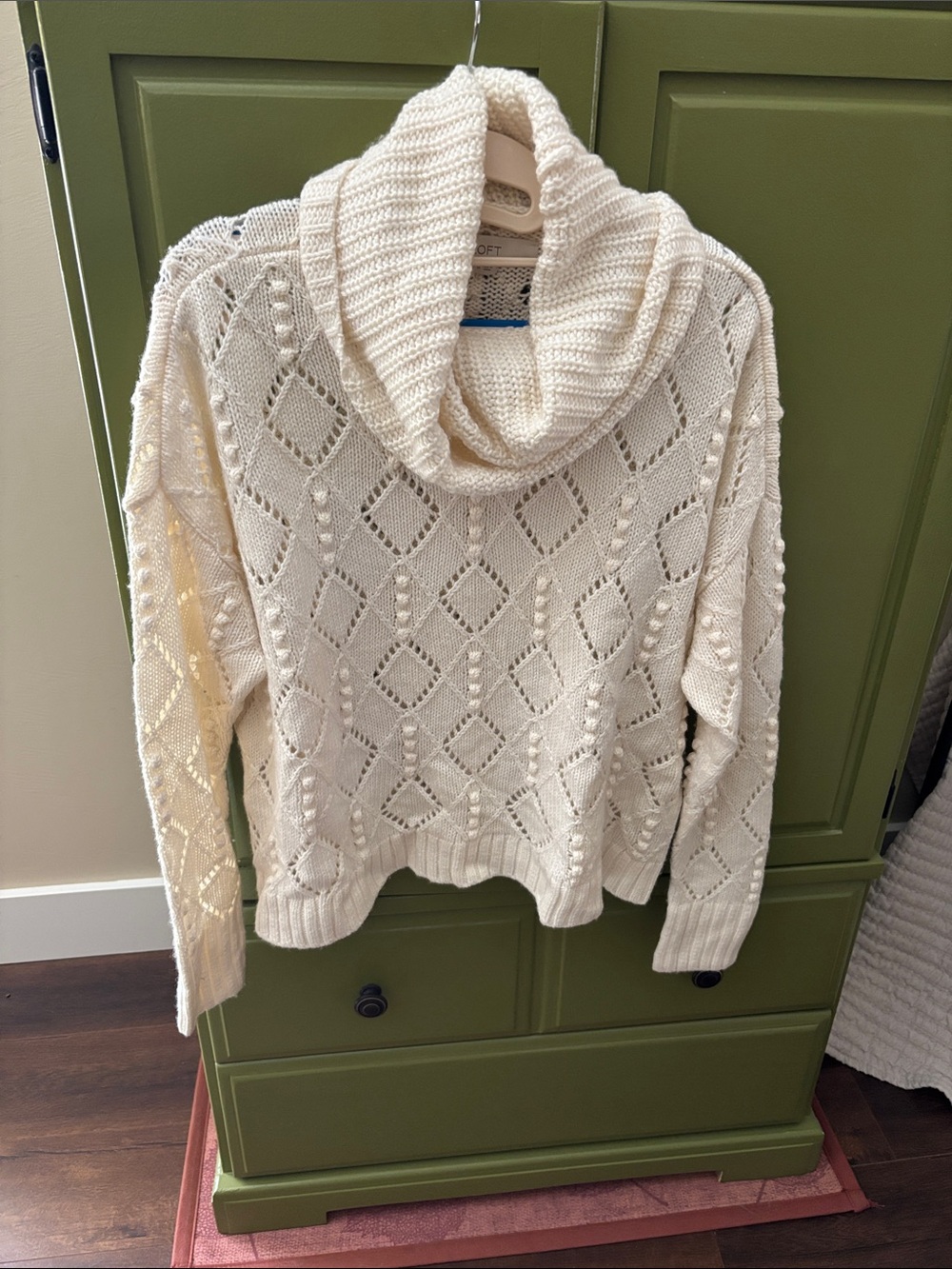 LOFT Cream Cowl Neck Diamond Knit Sweater